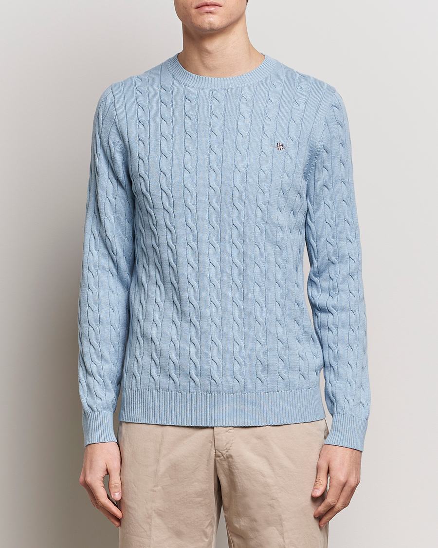 Herren | Kleidung | GANT | Cotton Cable Crew Neck Pullover Dove Blue