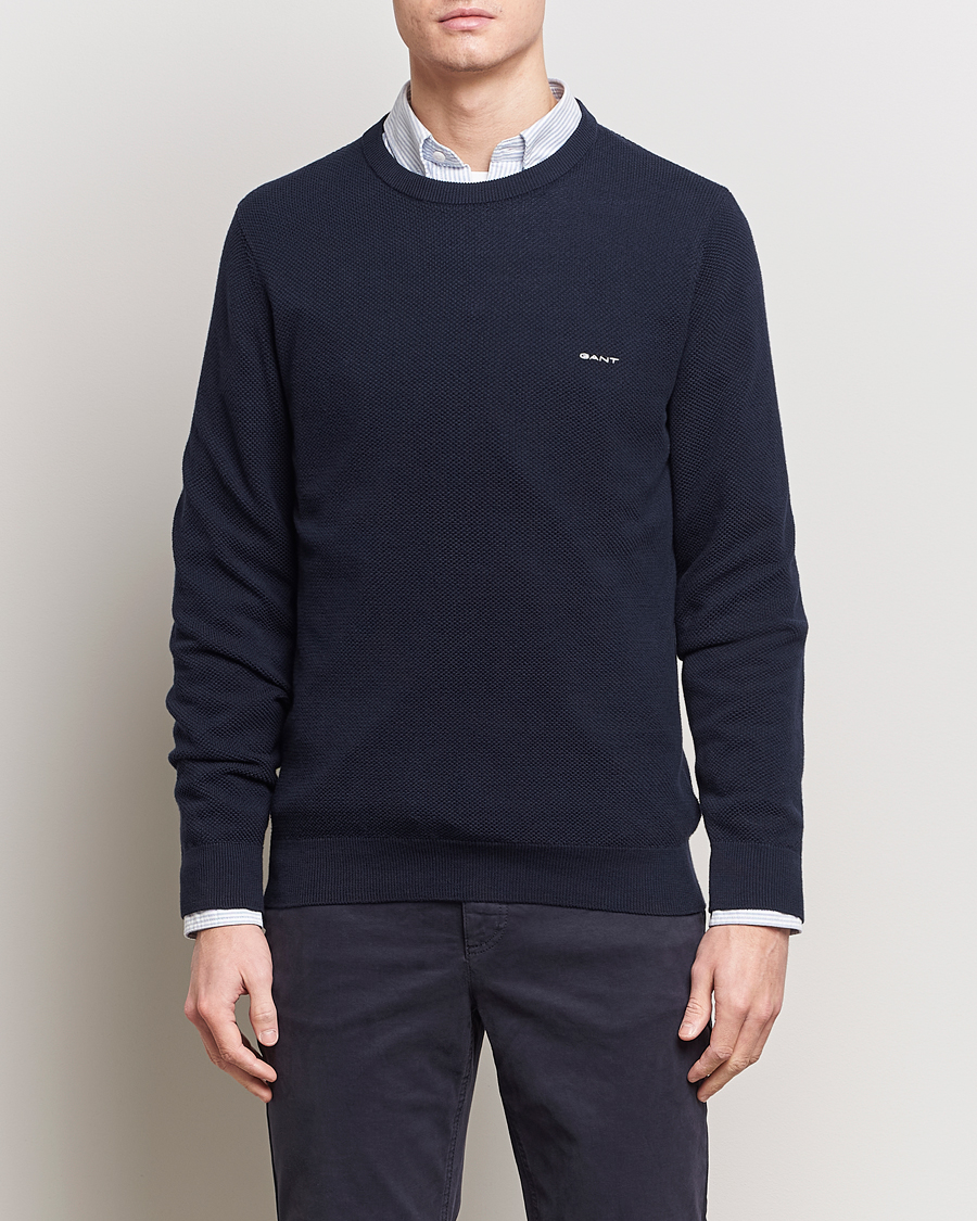 Herren | Kategorie | GANT | Cotton Pique Crew Neck Sweater Evening Blue