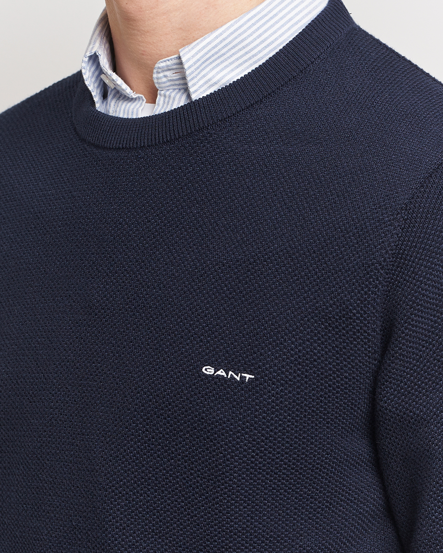 Herren | Pullover | GANT | Cotton Pique Crew Neck Sweater Evening Blue