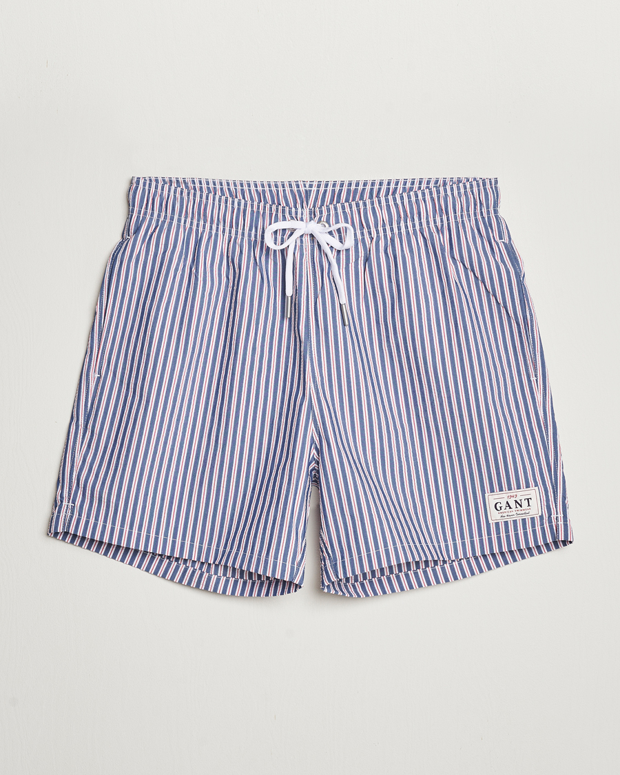 Herren | Badehosen | Gant | Striped Seersucker Swimshorts Deep Blue