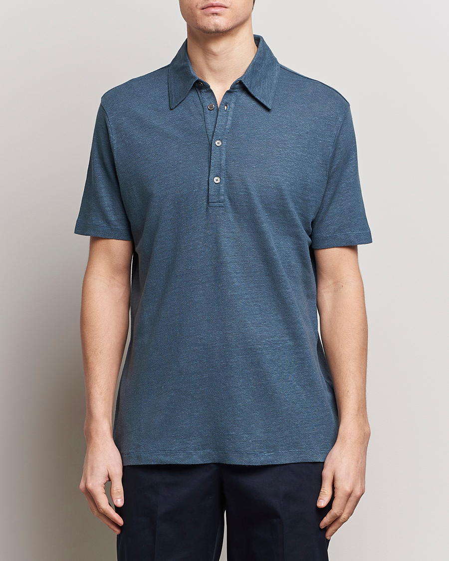 Herren | Kurzarm-Poloshirts | Paul Smith | Linen Polo Blue