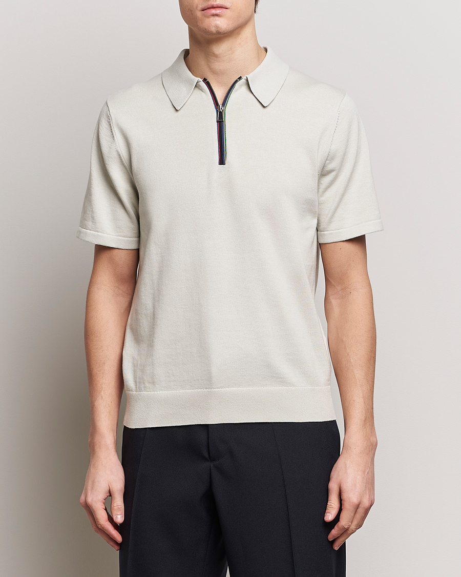 Herren | Kurzarm-Poloshirts | PS Paul Smith | Striped Half Zip Polo Light Grey