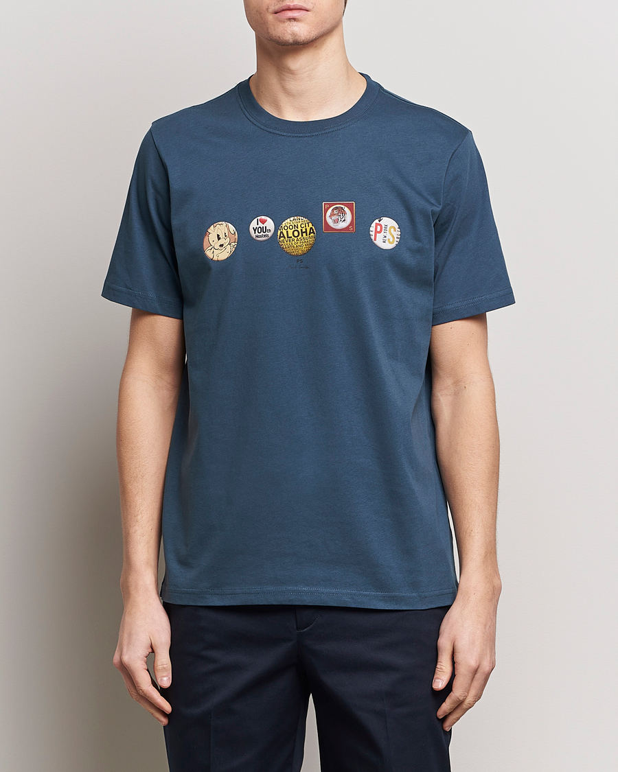 Herren | Best of British | PS Paul Smith | Organic Cotton Badges Crew Neck T-Shirt Blue