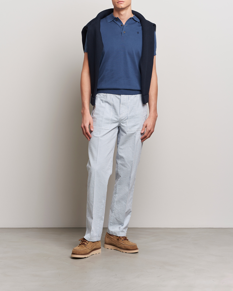 Herren | Hosen | Morris | Seersucker Summer Slacks Light Blue
