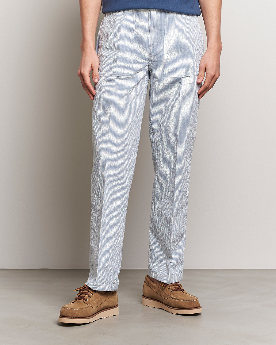 Herren | Hosen | Morris | Seersucker Summer Slacks Light Blue