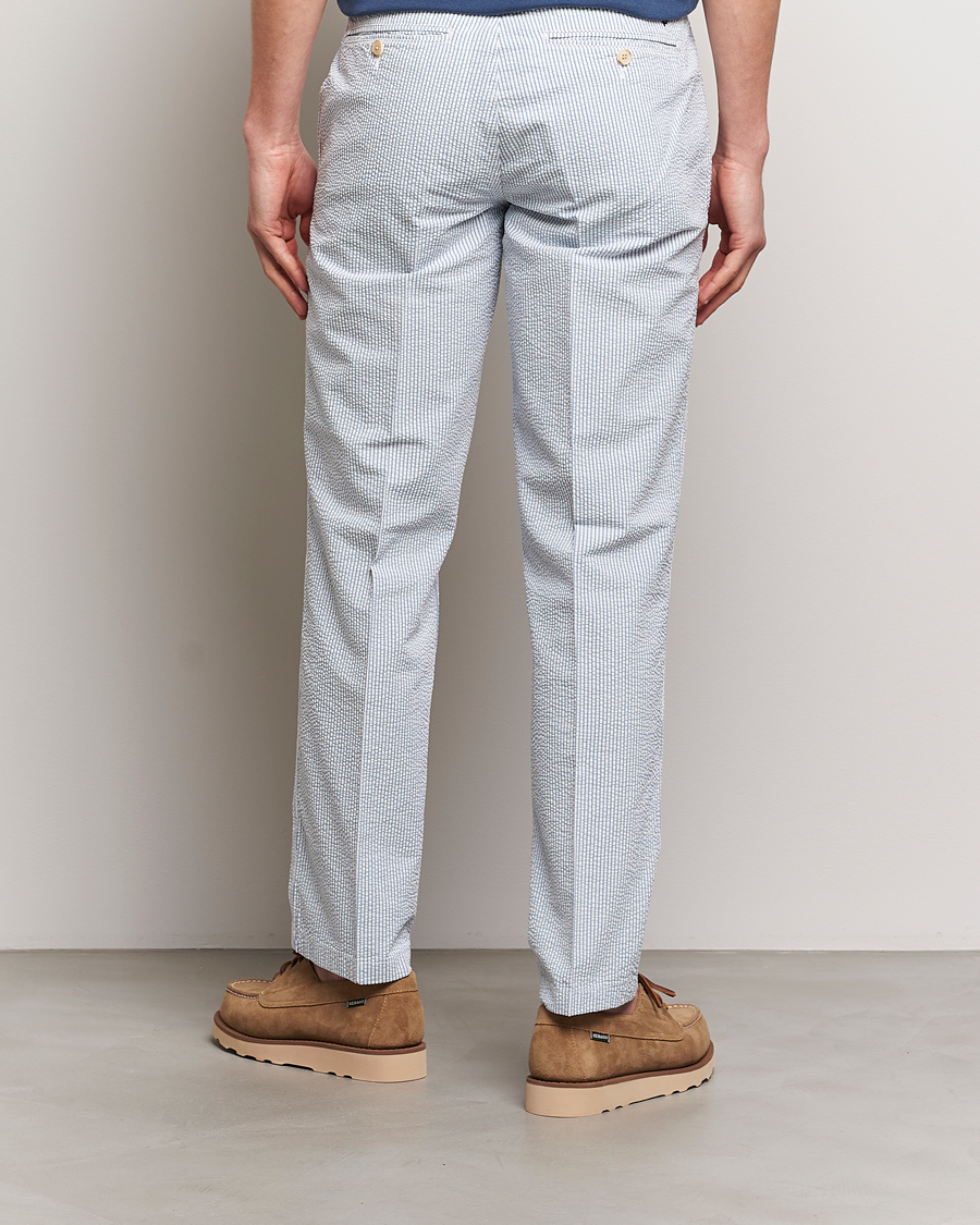 Herren | Hosen | Morris | Seersucker Summer Slacks Light Blue