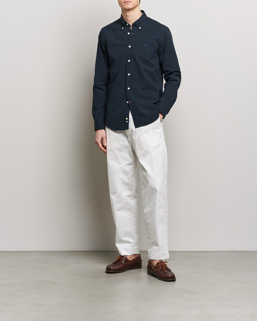 Herren | Hemden | Morris | Slim Fit Seersucker Shirt Navy