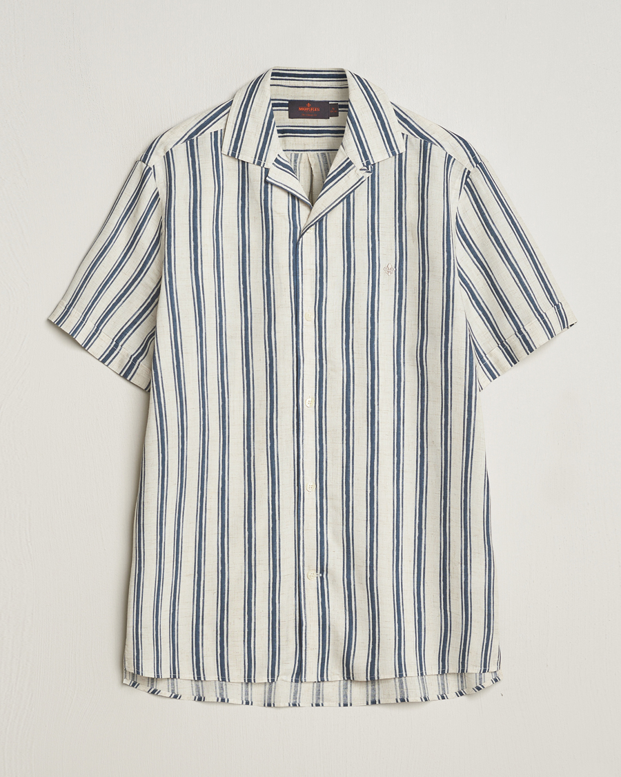 Herren | Hemden | Morris | Printed Short Sleeve Shirt Navy/Beige