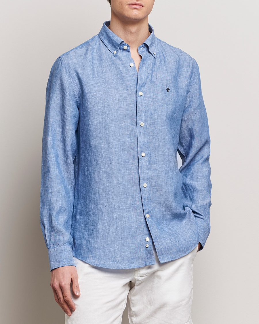 Herren | Freizeithemden | Morris | Douglas Linen Button Down Shirt Blue