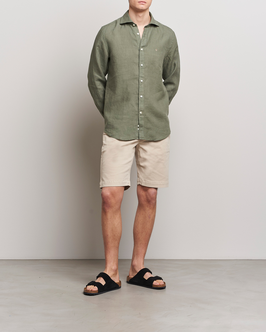 Herren | Hemden | Morris | Slim Fit Linen Cut Away Shirt Olive