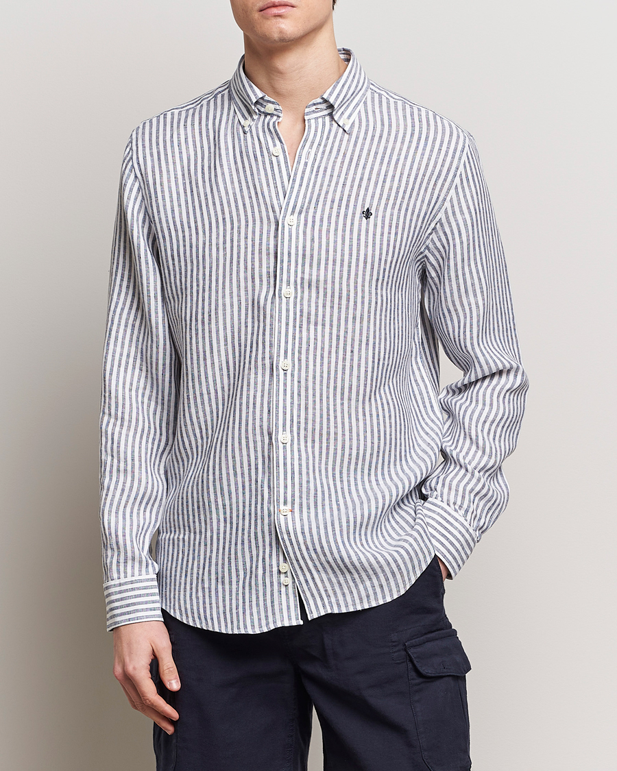 Herren | Freizeithemden | Morris | Douglas Linen Stripe Shirt Navy