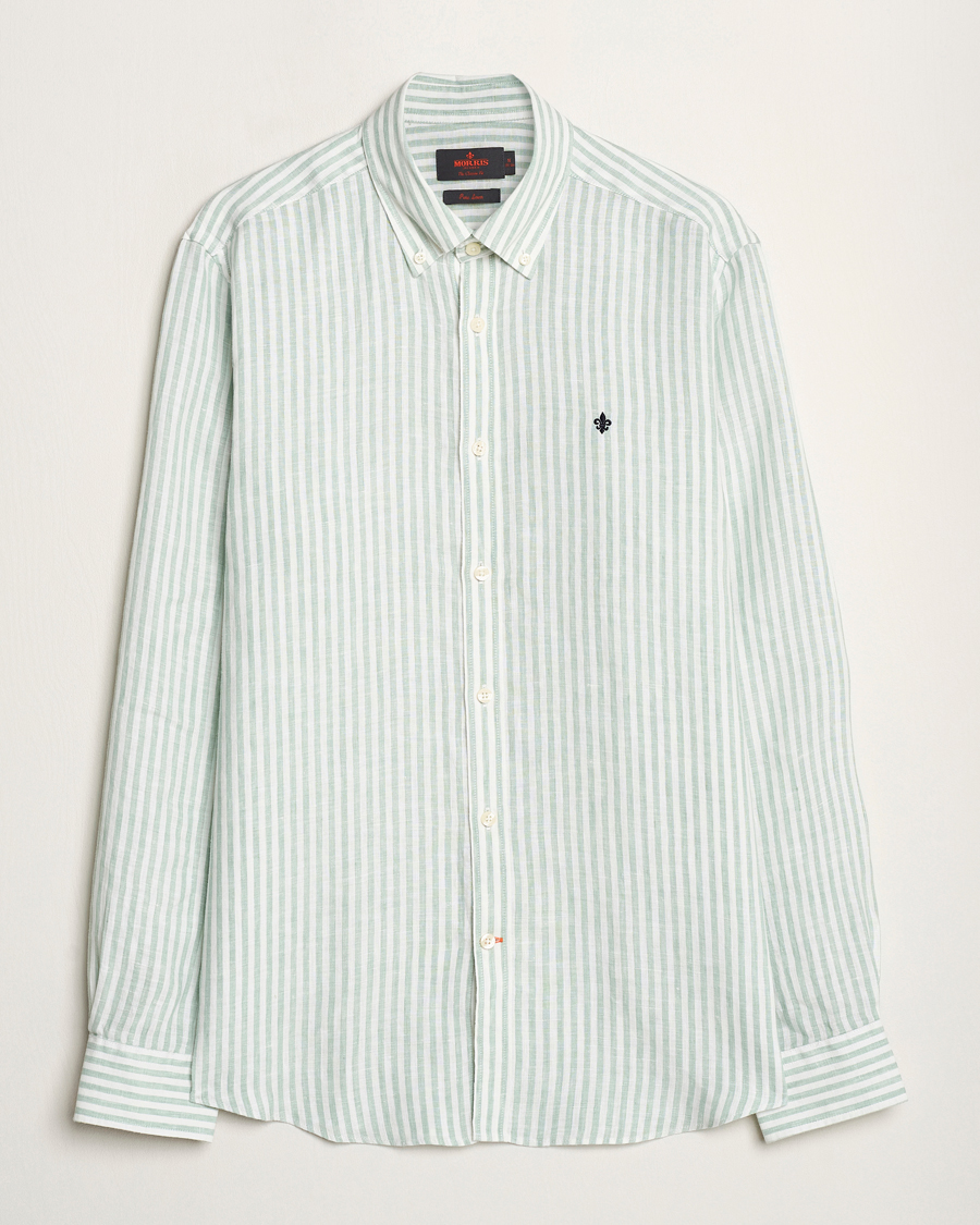 Herren | Hemden | Morris | Douglas Linen Stripe Shirt Light Green