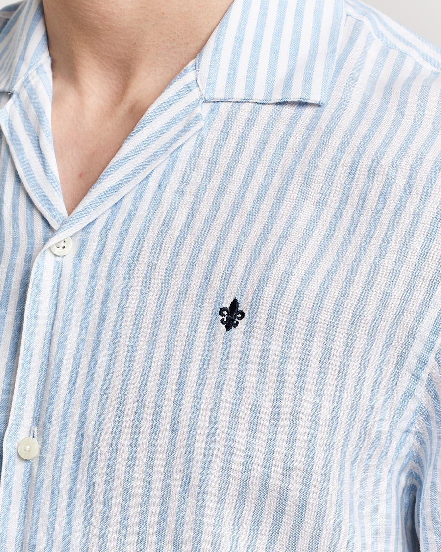 Herren | Hemden | Morris | Striped Resort Linen Short Sleeve Shirt Light Blue