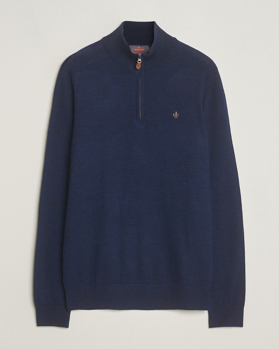 Herren | Pullover | Morris | John Merino Half Zip Blue