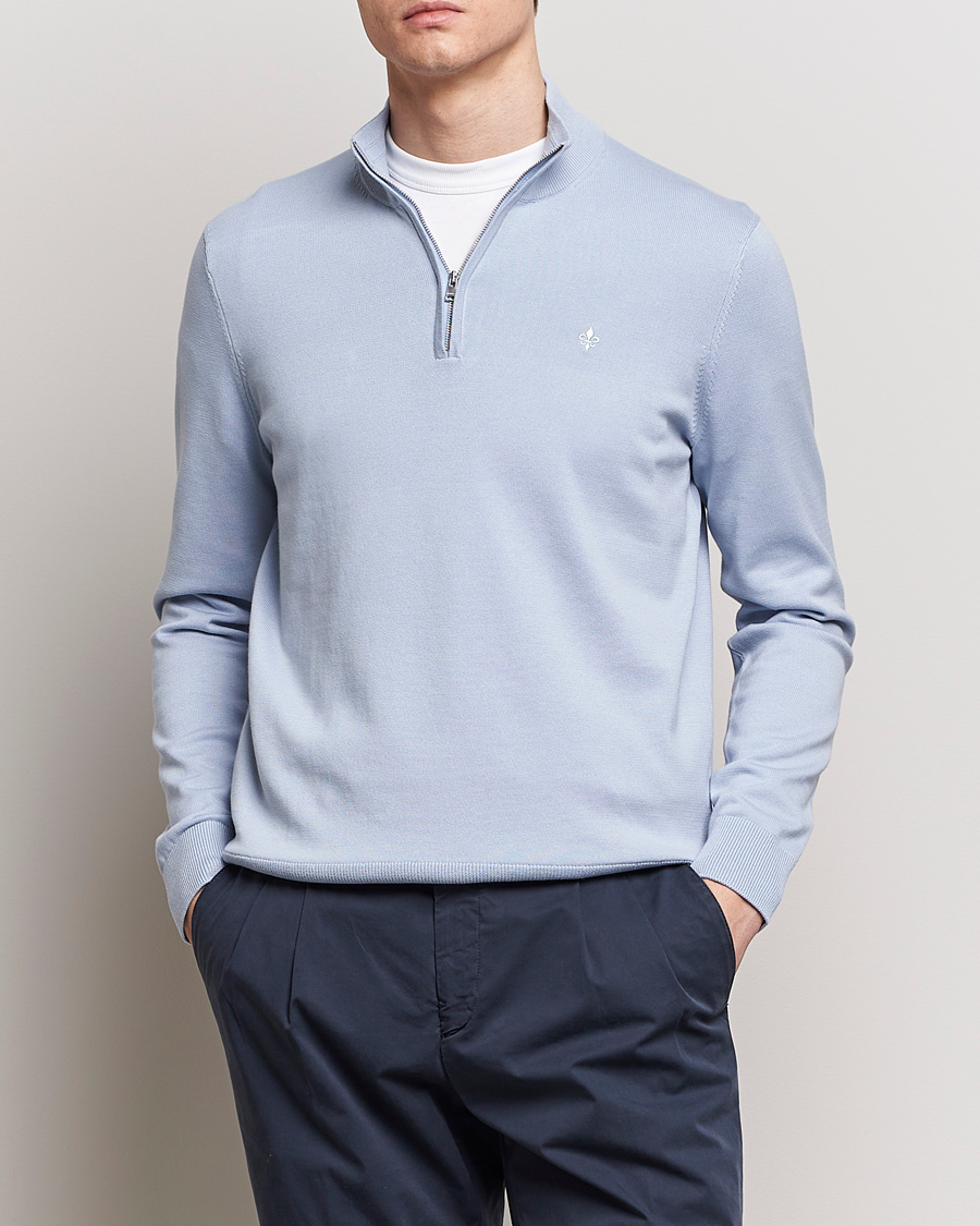 Herren | Pullover | Morris | Riley Cotton Half Zip Light Blue