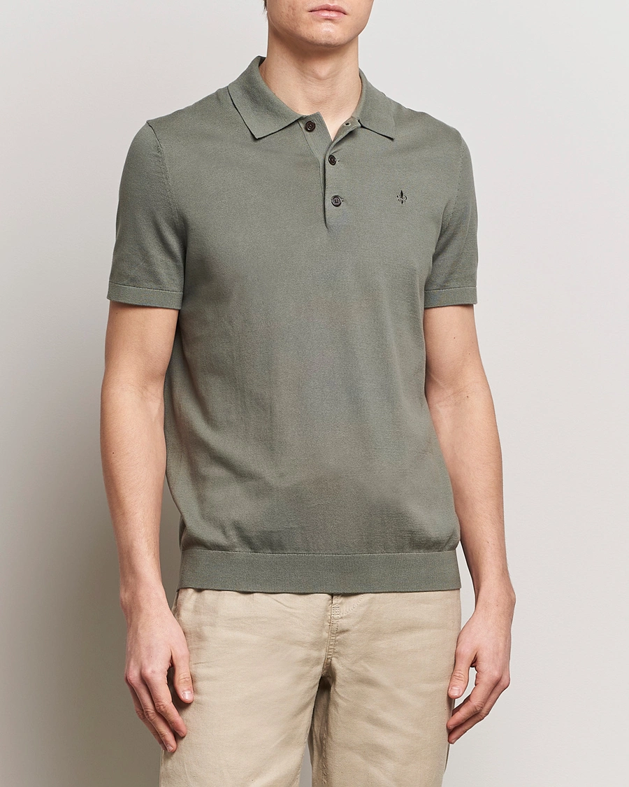 Herren | Bestickte Polohemden | Morris | Cenric Cotton Knitted Short Sleeve Polo Green