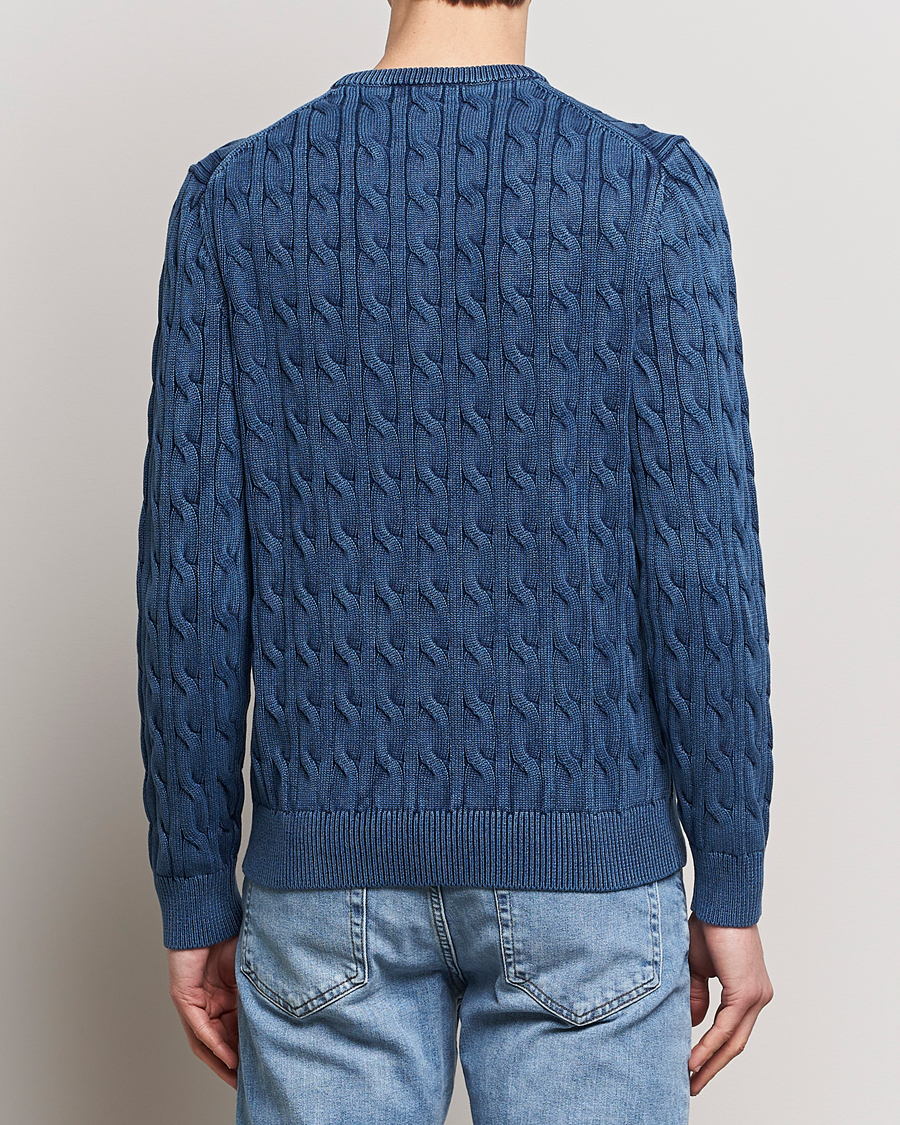 Herren | Pullover | Morris | Ethan Cotton Cable Crew Neck Blue