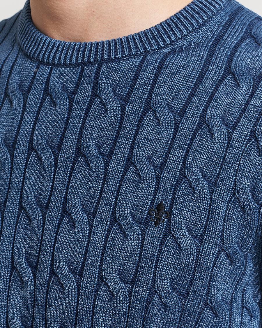 Herren | Pullover | Morris | Ethan Cotton Cable Crew Neck Blue