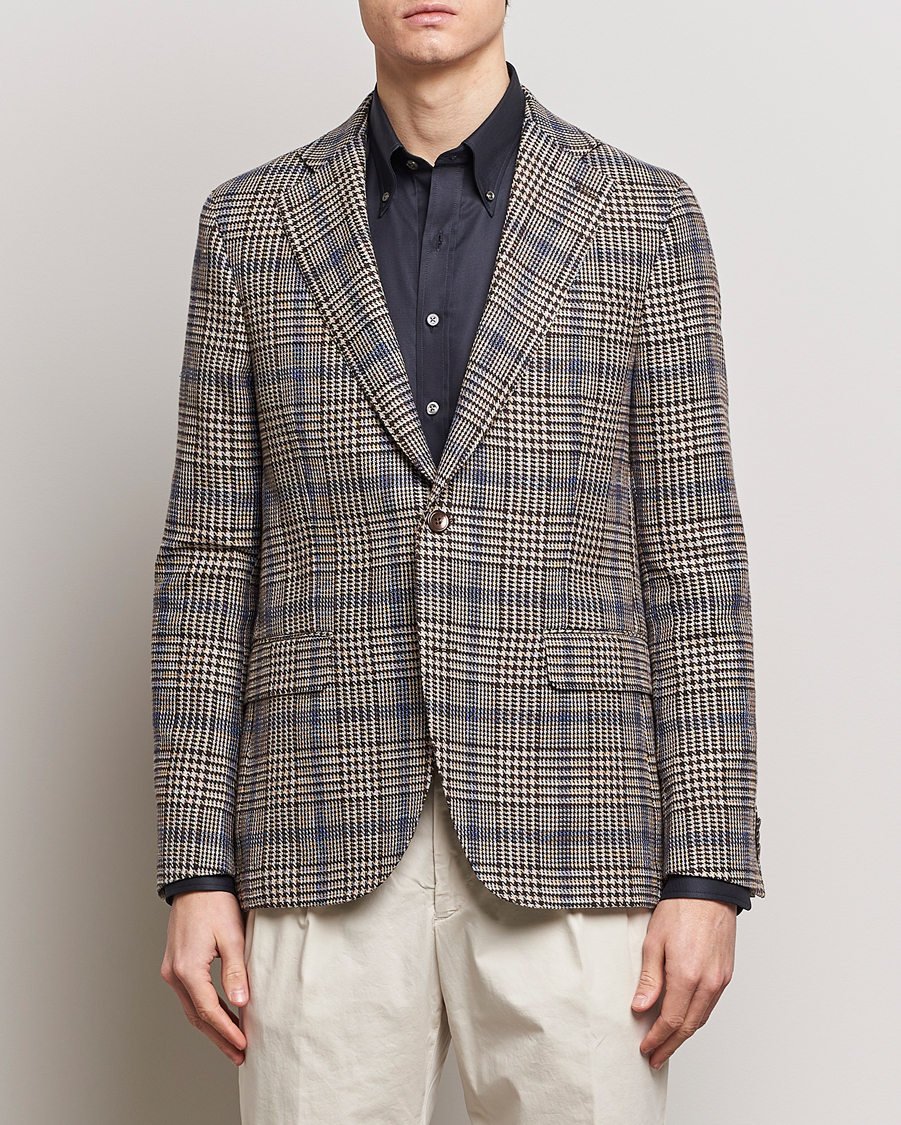 Herren | Smart Casual | Oscar Jacobson | Ferry Soft Checked Cotton/Linen Blazer Beige
