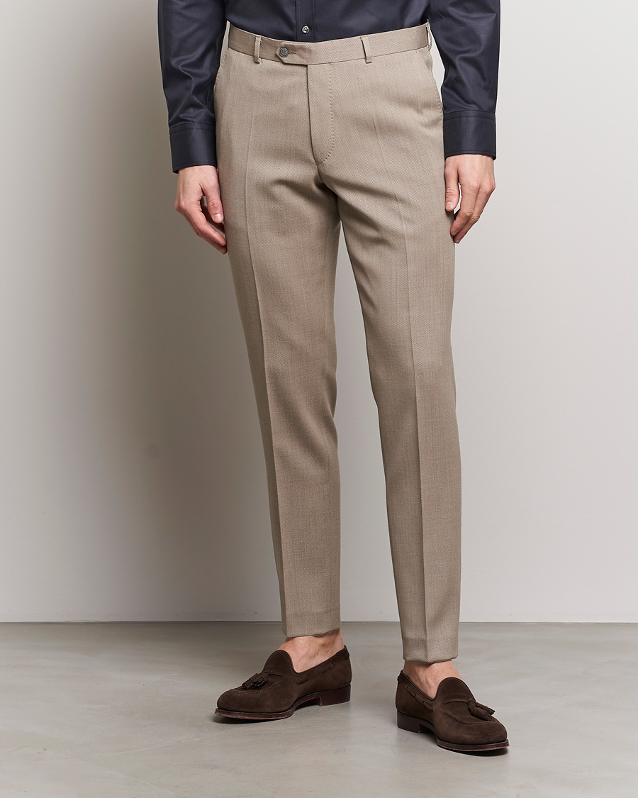Herren | Kleidung | Oscar Jacobson | Denz Structured Wool Trousers Beige