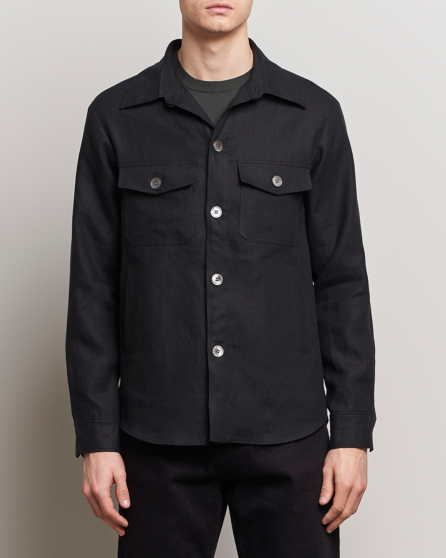 Herr | Oscar Jacobson | Oscar Jacobson | Maverick Linen Shirt Jacket Black