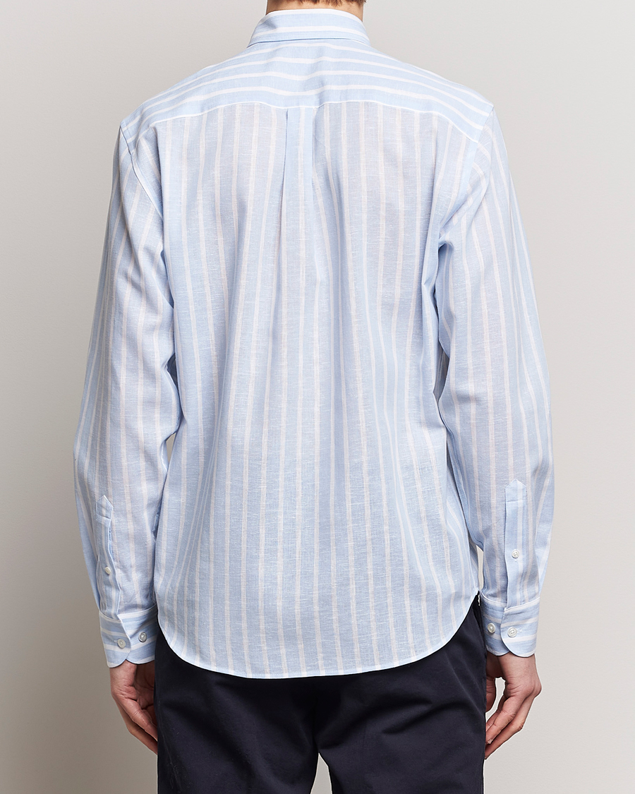 Herren | Hemden | Oscar Jacobson | Regular Fit Striped Linen Shirt Light Blue