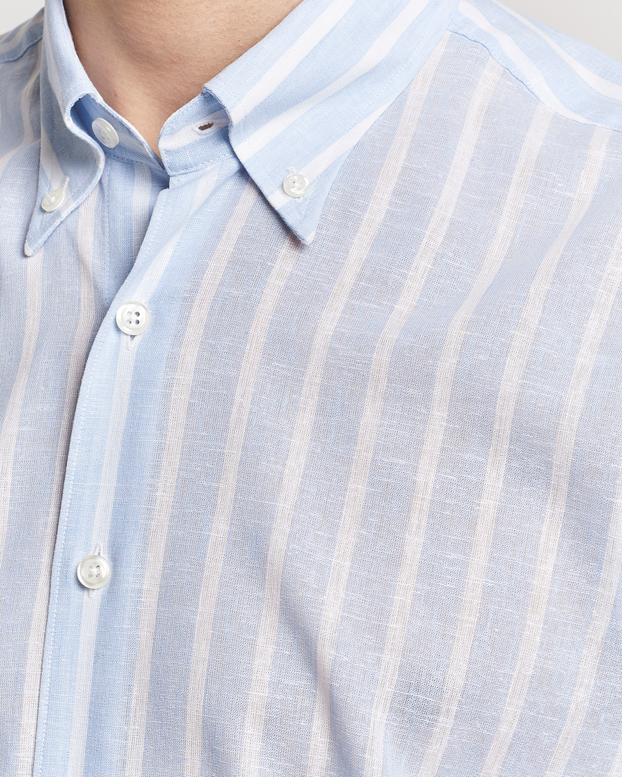 Herren | Hemden | Oscar Jacobson | Regular Fit Striped Linen Shirt Light Blue