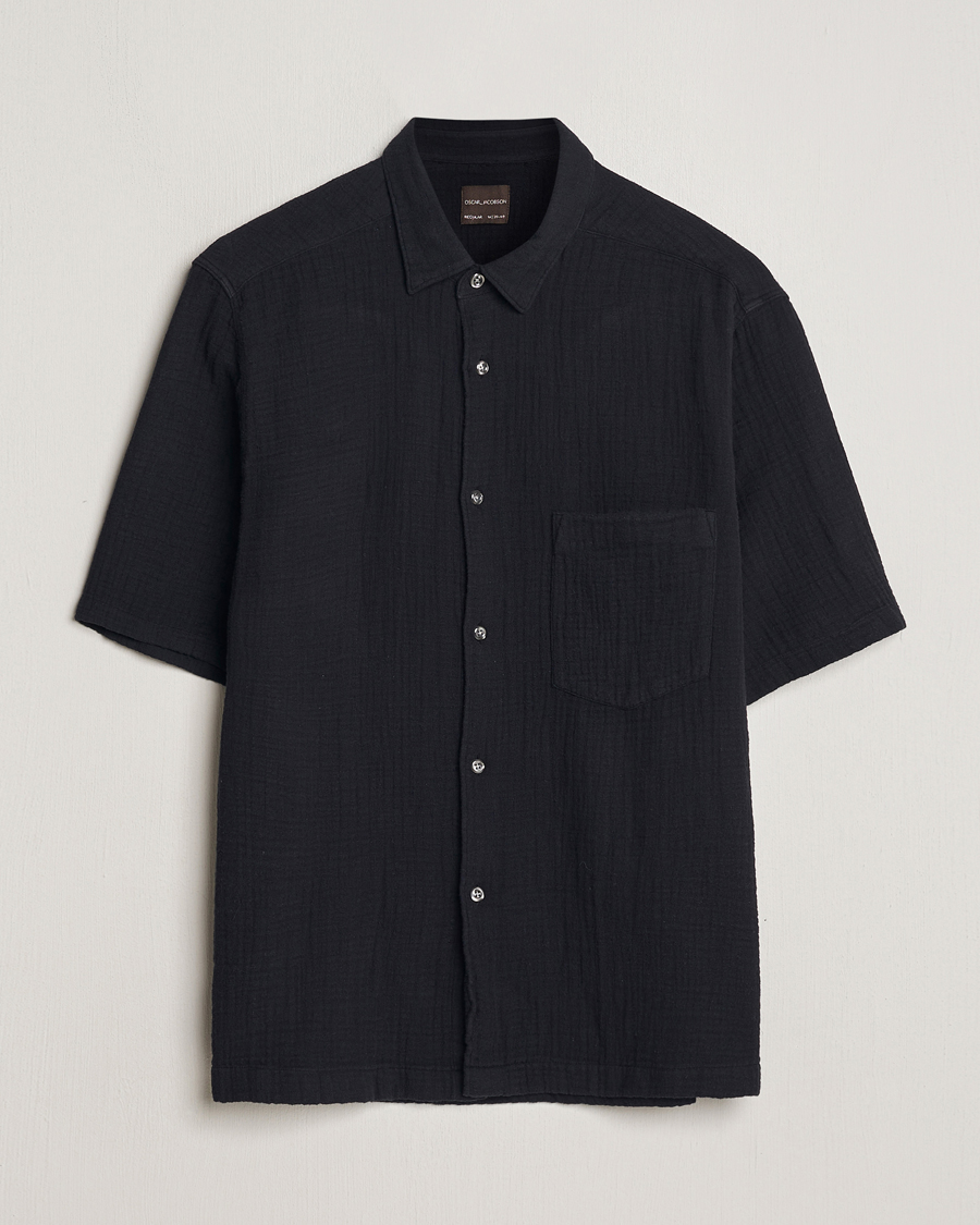 Herren | Hemden | Oscar Jacobson | Short Sleeve City Crepe Cotton Shirt Black