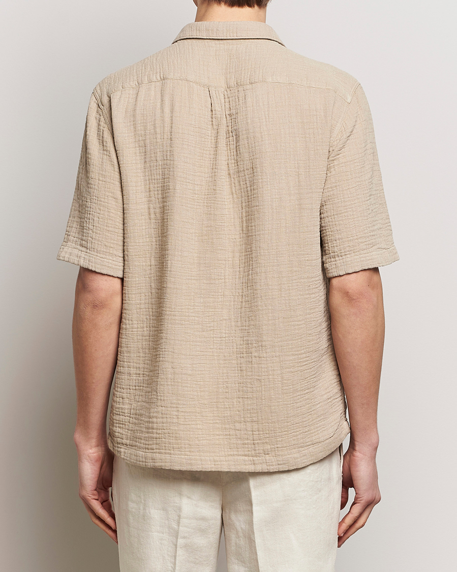 Herren | Hemden | Oscar Jacobson | Short Sleeve City Crepe Cotton Shirt Beige