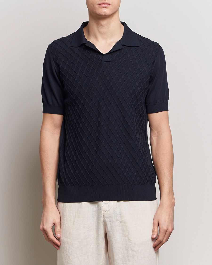 Herren | Kurzarm-Poloshirts | Oscar Jacobson | Mirza Structured Cotton Polo Navy