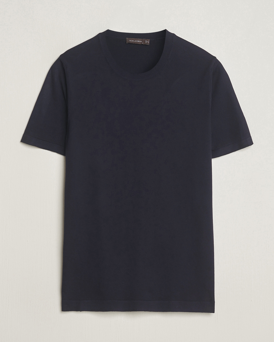 Herren | T-Shirts | Oscar Jacobson | Brian Knitted Cotton T-Shirt Navy