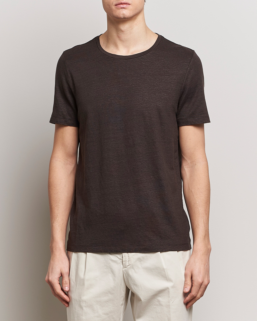 Herren | T-Shirts | Oscar Jacobson | Kyran Linen T-Shirt Brown