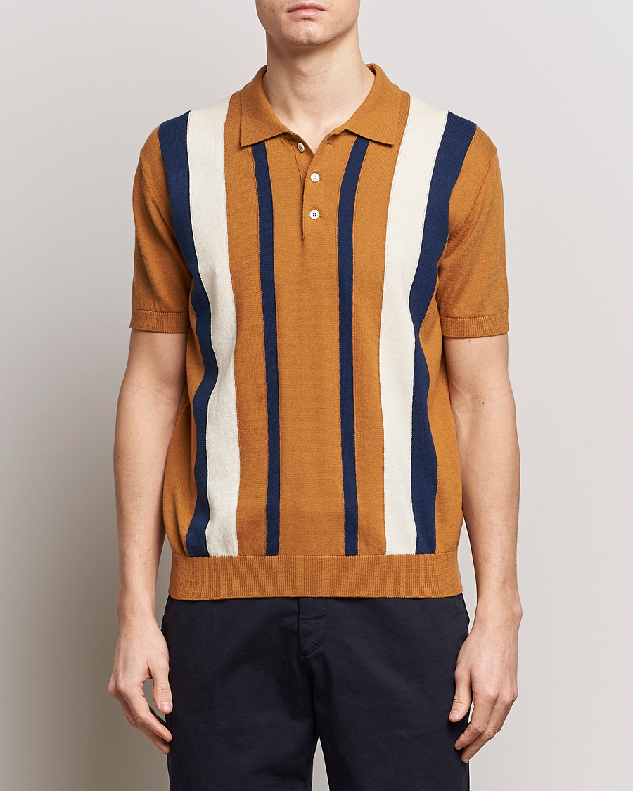 Herren | Poloshirts | Baracuta | Stripe Knitted Short Sleeve Polo Pumpkin Spice