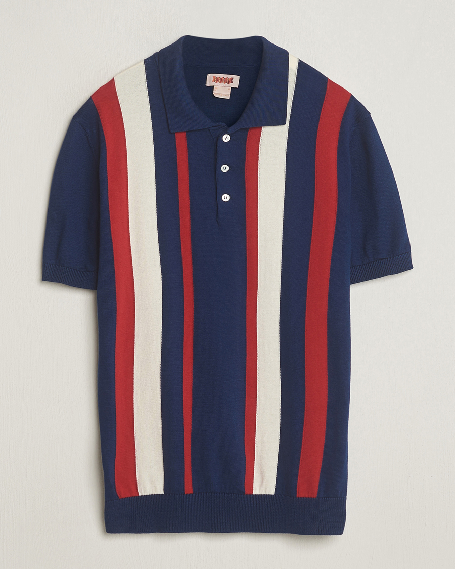 Herren | Poloshirts | Baracuta | Stripe Knitted Short Sleeve Polo Navy