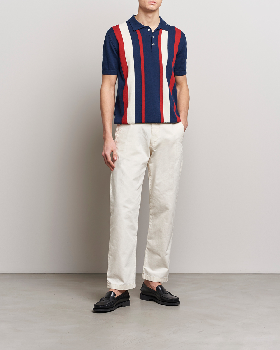 Herren | Poloshirts | Baracuta | Stripe Knitted Short Sleeve Polo Navy