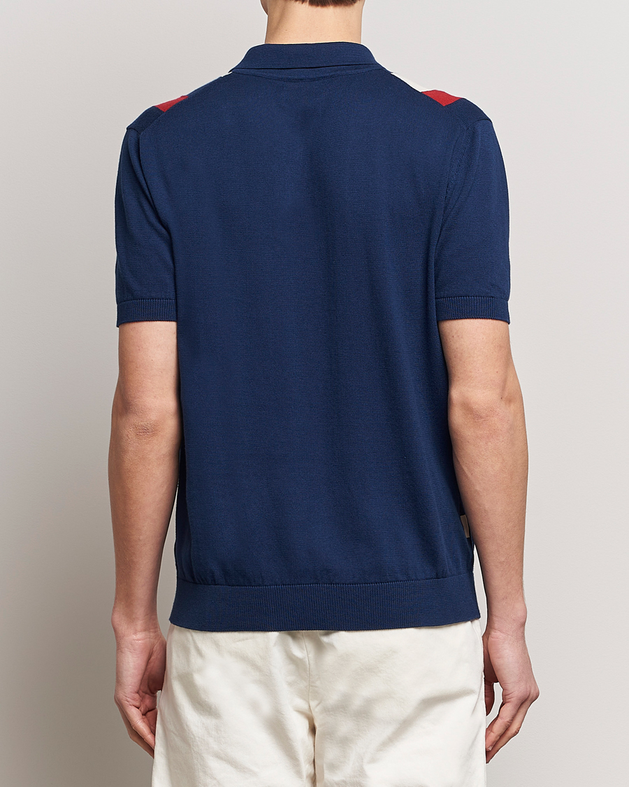 Herren | Poloshirts | Baracuta | Stripe Knitted Short Sleeve Polo Navy