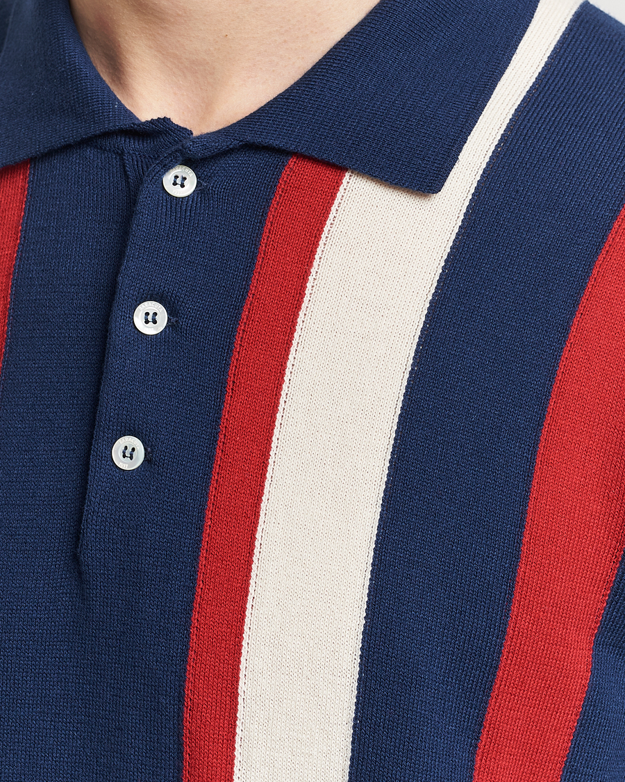 Herren | Poloshirts | Baracuta | Stripe Knitted Short Sleeve Polo Navy