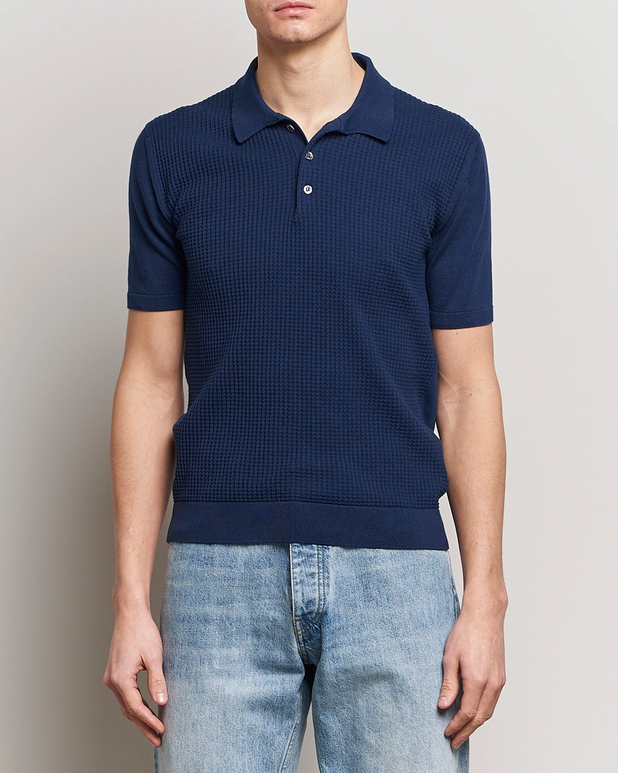 Herren | Preppy Authentic | Baracuta | Waffle Knitted Polo Navy