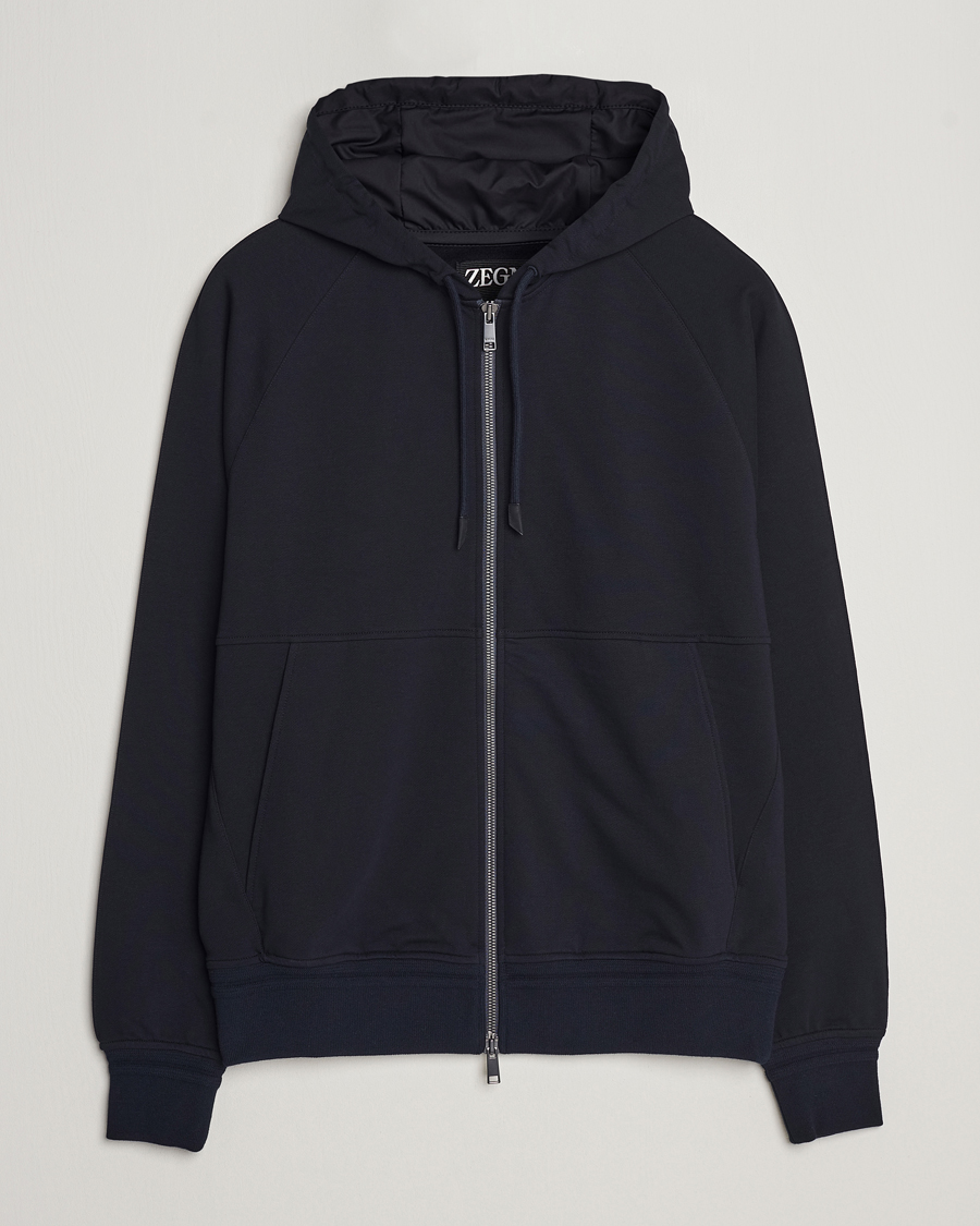 Herren | Pullover | Zegna | Cotton Stretch Zip Hoodie Navy