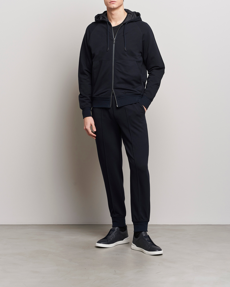Herren | Pullover | Zegna | Cotton Stretch Zip Hoodie Navy