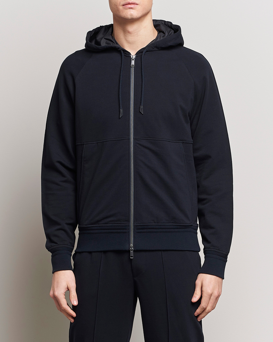 Herren | Pullover | Zegna | Cotton Stretch Zip Hoodie Navy