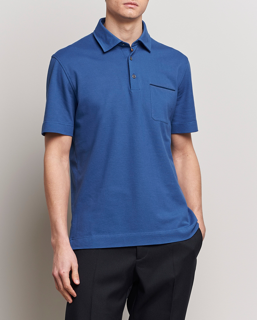 Herren | Kurzarm-Poloshirts | Zegna | Short Sleeve Pocket Polo Blue