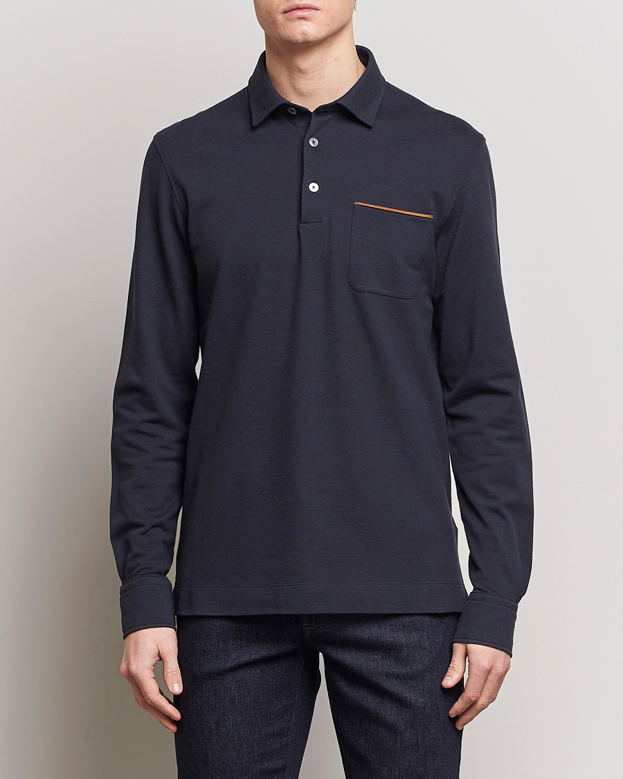 Herren | Poloshirt | Zegna | Long Sleeve Pocket Polo Navy