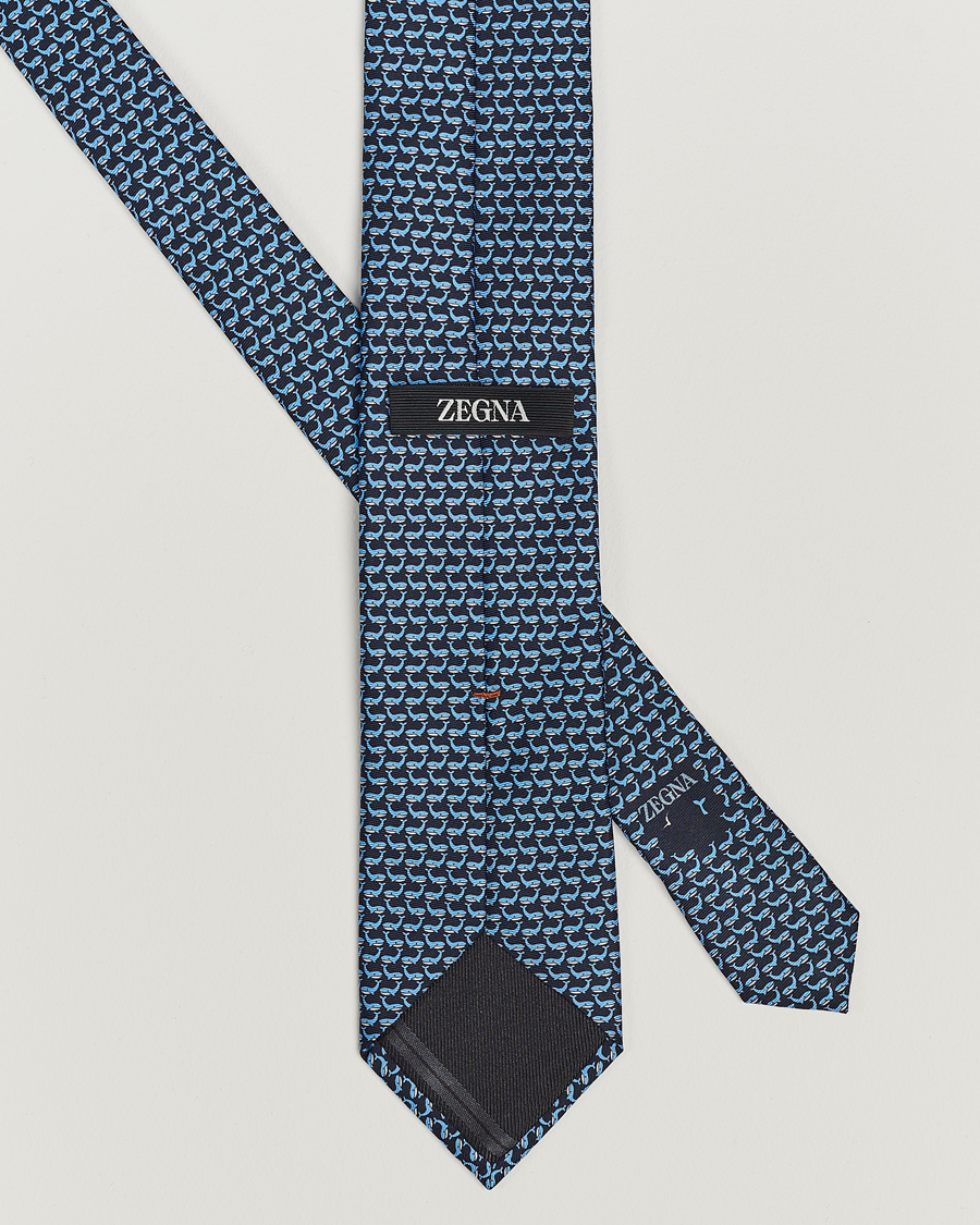 Herren | Zegna Animal Print Silk Tie Navy | Zegna | Animal Print Silk Tie Navy