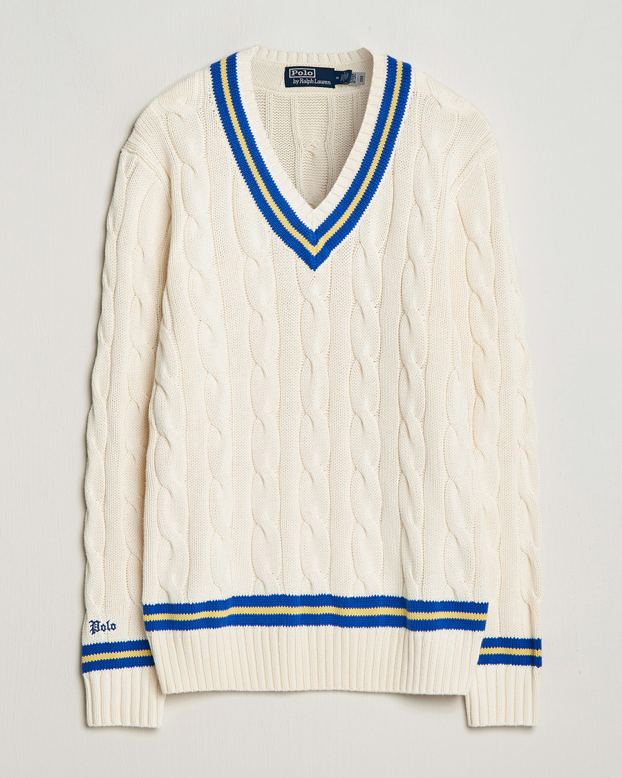 Herren | Pullover | Polo Ralph Lauren | Cricket Cotton V-Neck Sweater Cream/Navy Stripe