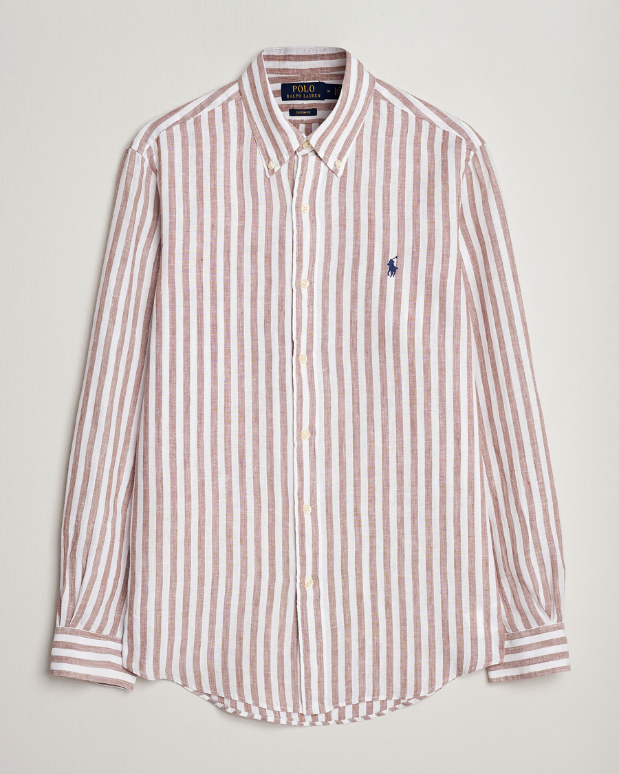 Herren | Hemden | Polo Ralph Lauren | Custom Fit Striped Linen Shirt Khaki/White