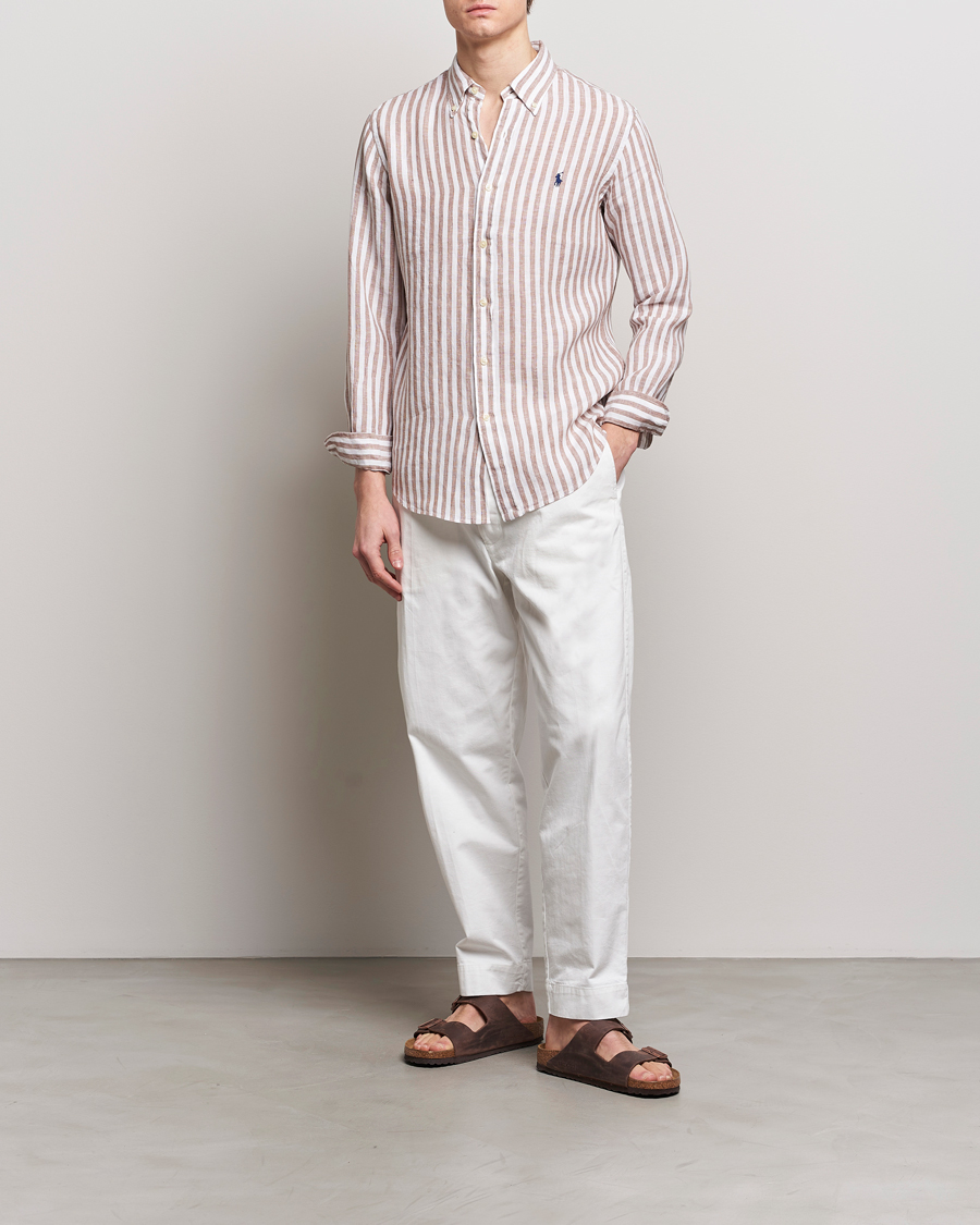 Herren | Hemden | Polo Ralph Lauren | Custom Fit Striped Linen Shirt Khaki/White