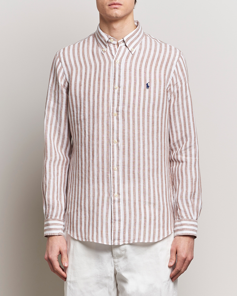 Herren |  | Polo Ralph Lauren | Custom Fit Striped Linen Shirt Khaki/White