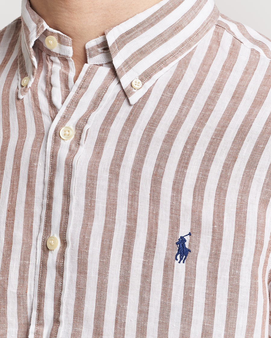 Herren | Hemden | Polo Ralph Lauren | Custom Fit Striped Linen Shirt Khaki/White