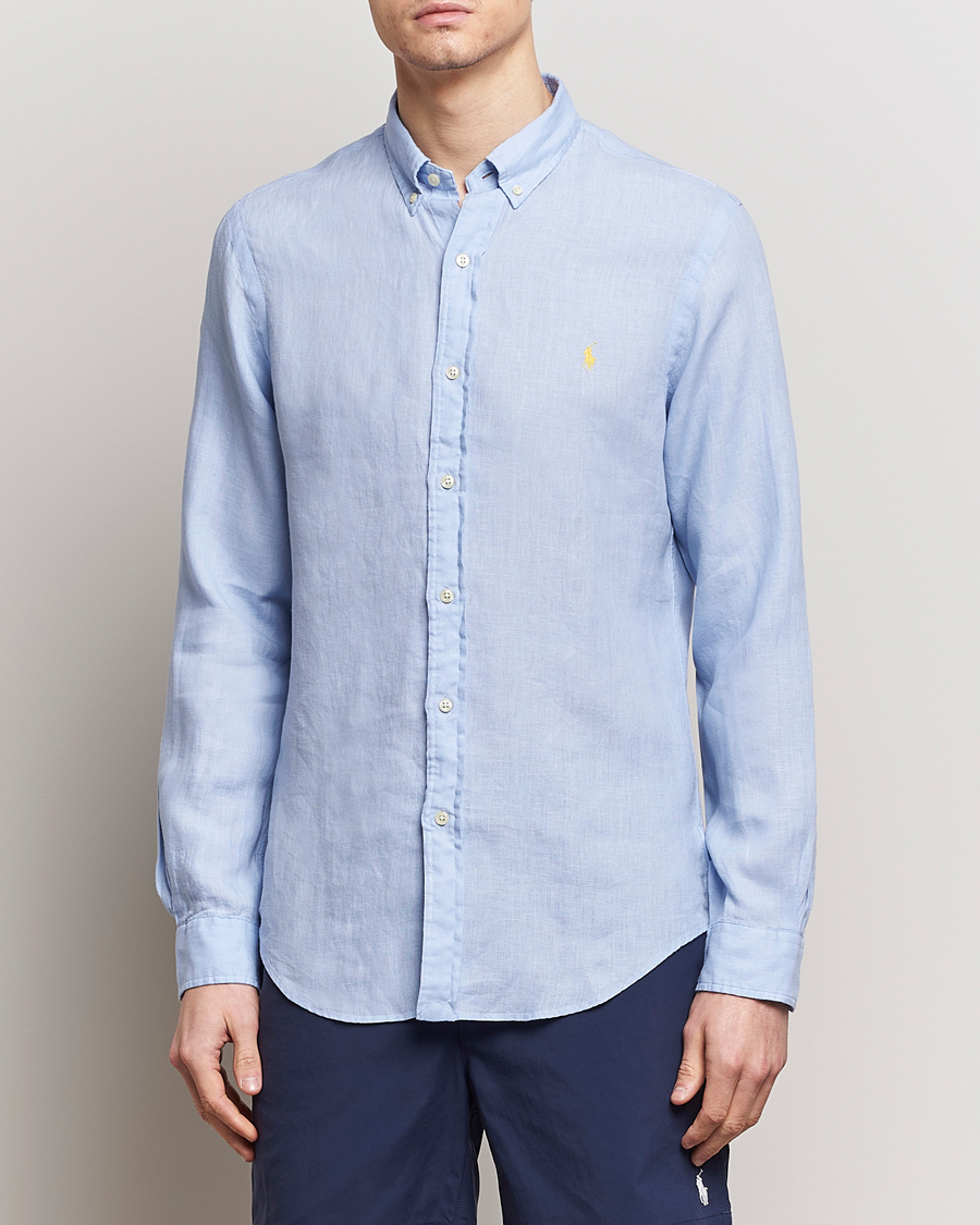 Herren | Smart Casual | Polo Ralph Lauren | Slim Fit Linen Button Down Shirt Blue Hyacinth